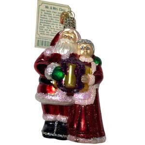 Old World Christmas Mr & Mrs Claus Blown Mercury Glass Ornament Retired w/ TAGS